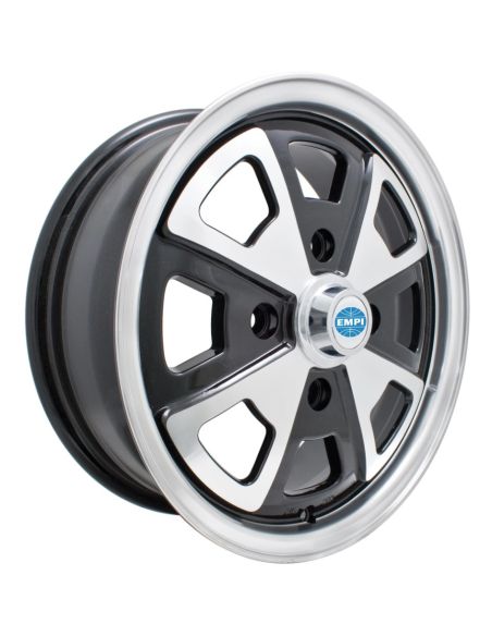 914 alloy wheeel, gloss black with polished lip and spokes, 5.5x15", 4x130, 4 1/2" back spacing